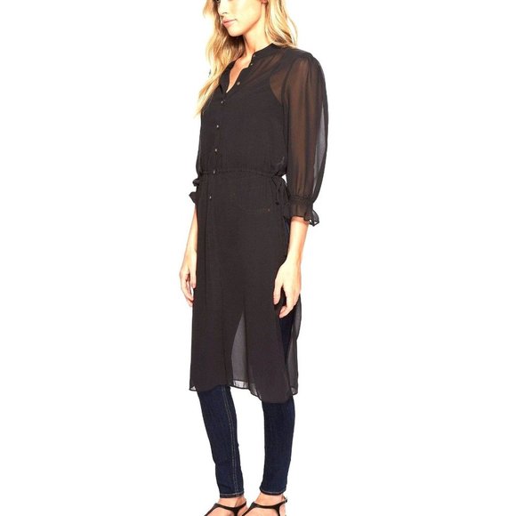 Vince Camuto chiffon sheer side tie long tunic, high side slit, black PXS XS pet - Picture 5 of 10